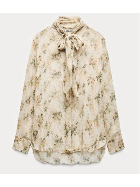 Zara Tops - Zara Sheer Floral Tie Blouse - Size Large